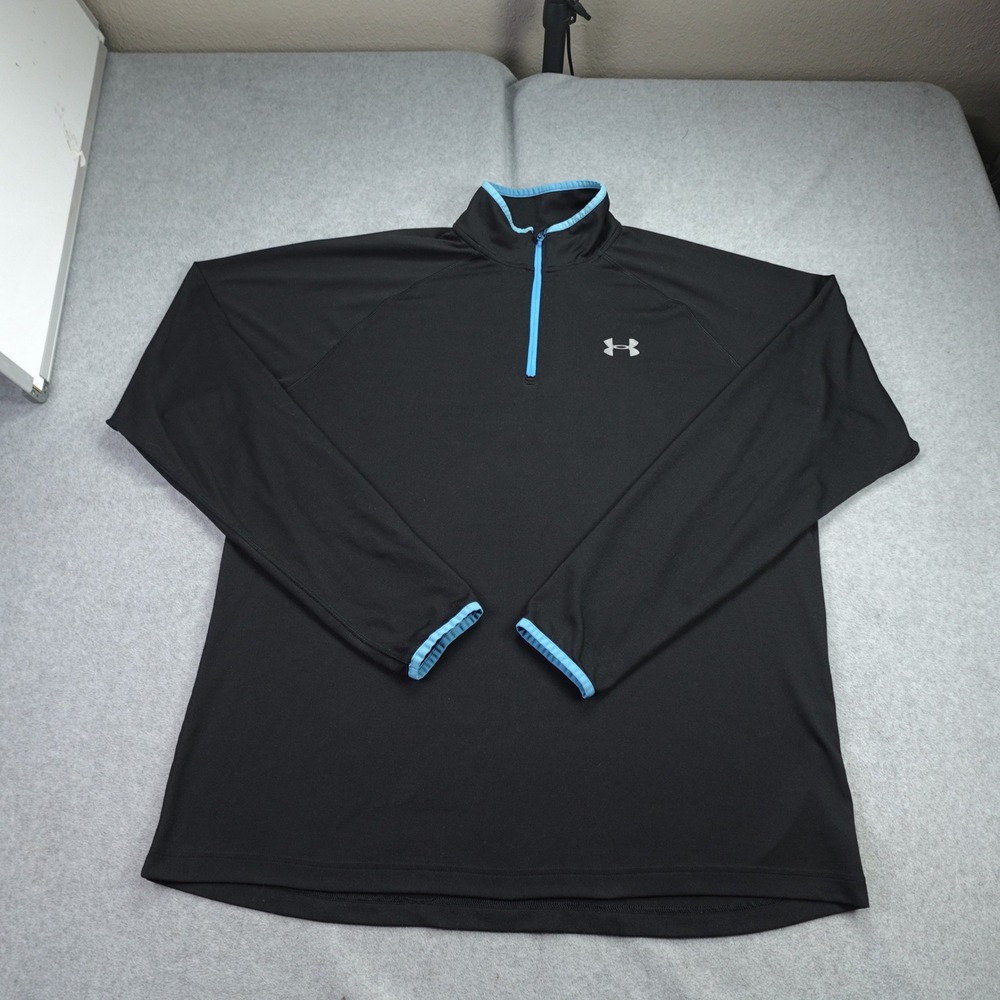 Under Armour Pullover Mens XL Black Blue Athletic Fitted 1/4 Zip Run Gym Sweater